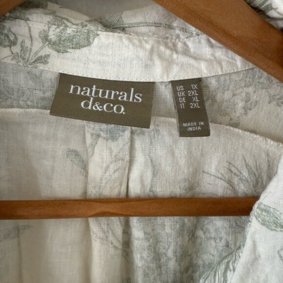🌿 Naturals D&Co Linen Blend Botanical Print Button Down Top Ruffle Sleeve 1X 🌿 - Picture 9 of 10